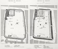 Plan du cimetière et de l'église des Innocents en 1550 et 1780