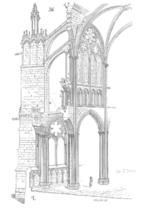 Gothic pointed windows, colonnades and vaults at the Abbey of Saint-Denis, Paris, drawn by Eugène Viollet-le-Duc