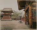 Shiba Chokugaku Mon (back), between 1885 and 1890. Hand-coloured albumen print. View of the Yūshō-in Mausoleum complex showing the bell tower and Chokugaku gate, Zōjō-ji, Tokyo.