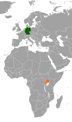 Map indicating locations of Germany and Uganda