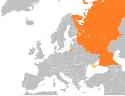 Map indicating locations of Luhansk People's Republic and Russia