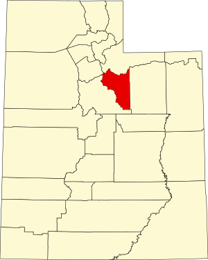 Map of Utah highlighting Wasatch County