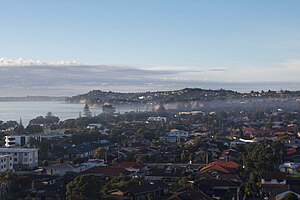 Orewa township, looking south towards the Whangaparāoa Peninsula