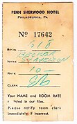 A vintage Penn Sherwood room card.