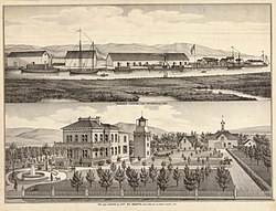 Landing and residence of Captain William Roberts, as illustrated in Thompson and West's 1878 New Historical Atlas of Alameda County[1]