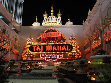 Entrance to the Trump Taj Mahal at night