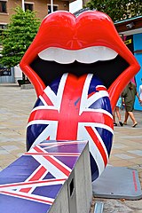 Model of logo with a variation of the UK flag on tongue on the King's Road, London