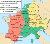 L'Empire Carolingien à son apogée avec sa division de 843