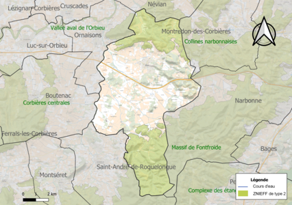 Carte des ZNIEFF de type 2 sur la commune.