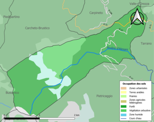 Carte en couleurs présentant l'occupation des sols.