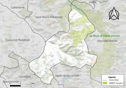 Carte de la ZNIEFF de type 2 sur la commune.