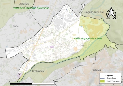 Carte de la ZNIEFF de type 2 sur la commune.