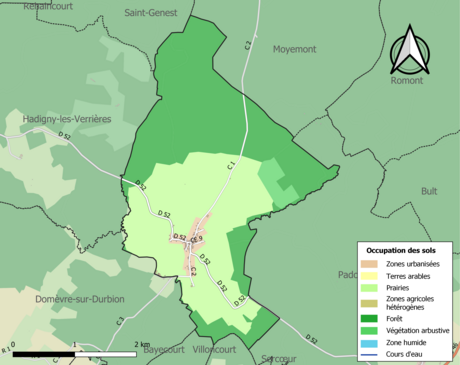 Carte en couleurs présentant l'occupation des sols.