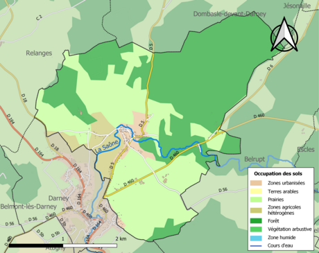 Carte en couleurs présentant l'occupation des sols.