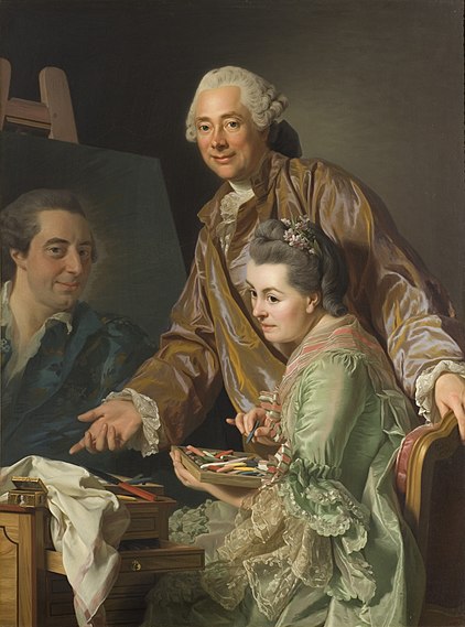 But his Self-portrait with his wife, Marie-Suzanne Giroust, painting Henrik Wilhelm Peill shows a very different side of her.