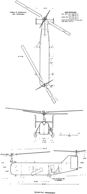 3-view line drawing of the Bell HSL-1