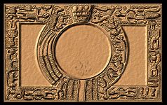 A tray with elaborately carved borders, placing a circle within a rectangle.