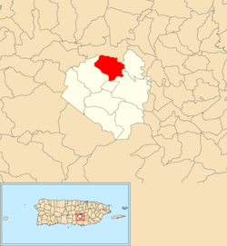 Location of Caonillas within the municipality of Aibonito shown in red