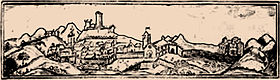 Malaucène et le monastère du Groseau, gravure du XVIe siècle.