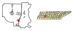 Location of Scotts Hill in Henderson County, Tennessee.