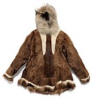 Inuit reindeer-hide parka with dog-fur trim