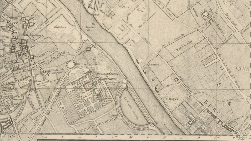 Situation de la Garre ou Gare d'eau d'Ivry en 1704