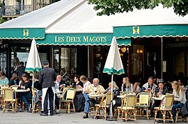 Terrace of café Les Deux Magots, opened in 1885 on Boulevard Saint-Germain