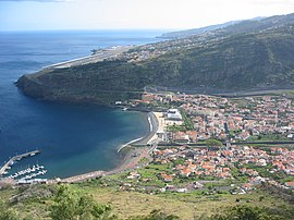 The town of Machico in the shadow of the International Airport in Santa Cruz