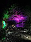 The cave, illuminated with colored lights (2020)