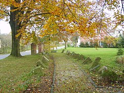 Lapidarium with old German gravestones in Motaniec