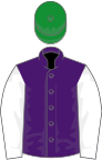 Purple, white sleeves, green cap