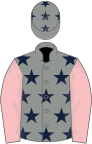 Grey, dark blue stars, pink sleeves