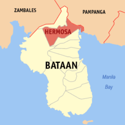 Mapa san Bataan nga nagpapakita san lokasyon san Hermosa