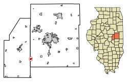 Location of Ivesdale in Piatt and Champaign Counties, Illinois.