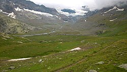 Vue du Plan des Évettes depuis le col des Évettes au nord.