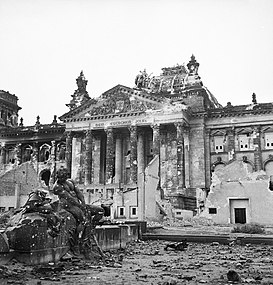 Ruins of the Reichstag building in postwar occupied Berlin, 3 June 1945