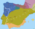 Image 11Iberian Peninsula c. 560. Suebi territory with its capital in Braga (blue); Visigothic territory with its capital in Toledo (green) (from History of Portugal)