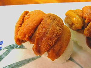 Japanese nigirizushi with sea urchin roe
