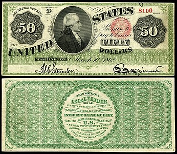 Fifty-dollar United States Note from the series of 1862–63 at Greenback (money), by the American Bank Note Company