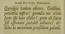 Sample of the script typeface Union Pearl, issued by a London type foundry around the beginning of the eighteenth century.