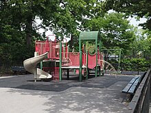 A brightly colored structure for children to climb and play on.