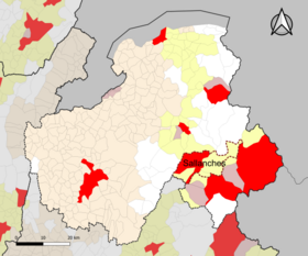 Localisation de l'aire d'attraction de Sallanches dans le département de la Haute-Savoie.