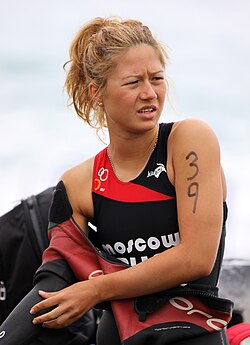 Aljona Adanitschkina unmittelbar vor dem Start des Europacup-Triathlons in Antalya, 2011