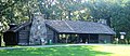 Photo of the CCC Shelter at Pokagon State Park, near Angola, Indiana. Built by the Civilian Conservation Corps in 1935/36, this shelter is on the National Register of Historic Places as the "Combination Shelter".