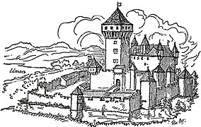 Château de Vullierens in 1308 as a fortified house.