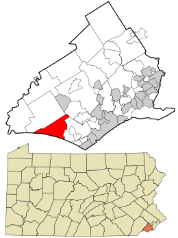 Location in Delaware County and the state of Pennsylvania.