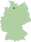 Map of Germany with the location of Hamburg highlighted