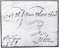 Front of 1693 letter to William Moore of London from Antigua, described when sold by Christie's Robson Lowe as the earliest known letter from the island.[8]
