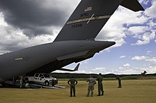 Equipment is unloaded from a C-17A Globemaster III of the 89th Airlift Squadron based at Wright-Patterson AFB.
