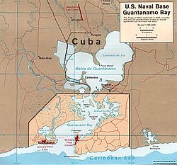 Map of Guantánamo Bay, showing the location of Arroyo Hondo